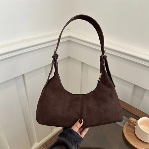 Bolso de Axila Minimalista para Mujer Vintage de Cuero PU Ante Bolso Hobo Casual Color Sólido Bolso de Hombro para Viaje