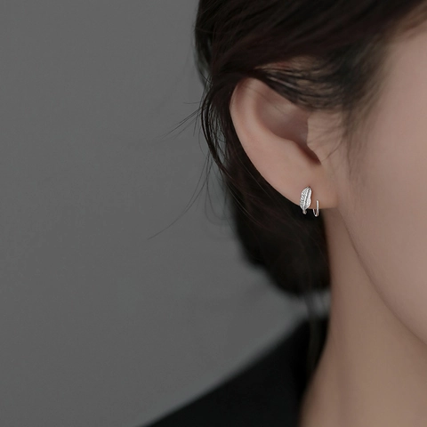 Vintage Feather Leaf Hoop Earrings 925 Sterling Silver Minimalist Boho Style Jewelry For Women Dainty Niche Design