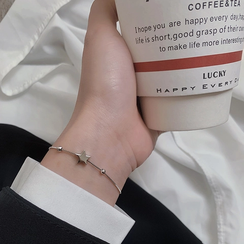 Bracciale Minimalista Con Stella Pentagramma Rame Placcato Argento Catena Veneziana Gioielli Regolabili Da Donna