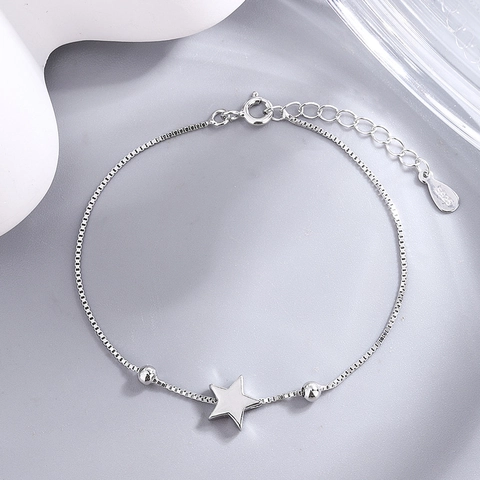 Bracciale Minimalista Con Stella Pentagramma Rame Placcato Argento Catena Veneziana Gioielli Regolabili Da Donna
