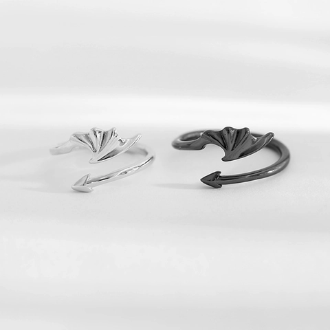 Engel Teufel Flügel Paar Ringe Kupfer Verstellbar Dunkler Goth Stil Flügel Pfeil Schwanz Schmuck Für Verliebte