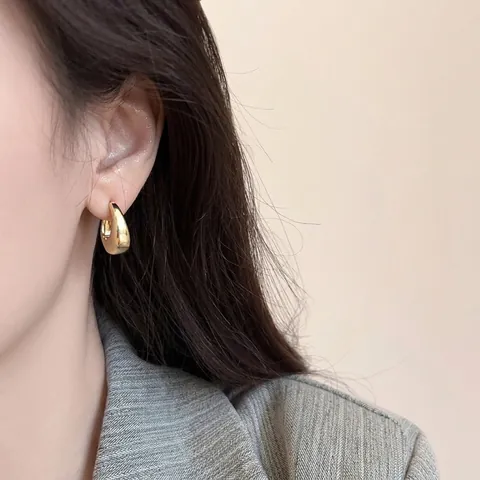 Orecchini A Cerchio Ovali Retro Francesi Minimalisti In Rame Spessi Geometrici Lucidi Per Donne
