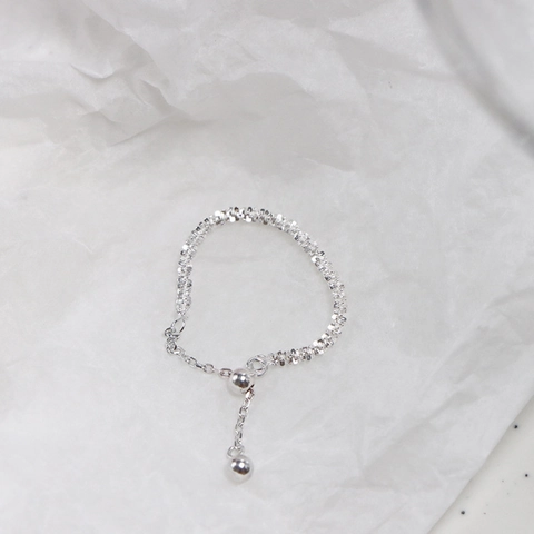 Shimmering Broken Silver Adjustable Chain Ring For Women Minimalist Copper Pull Out Slider Bead Jewelry Elegant Index Finger Ring
