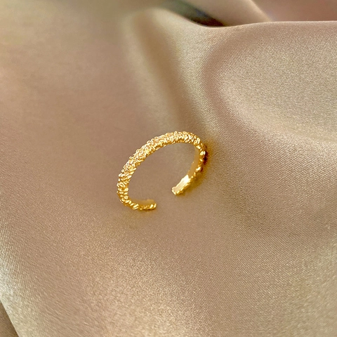 Irregular Texture Copper Open Ring French Light Luxury Gold Plated Hammered Adjustable Minimalist Band For Women