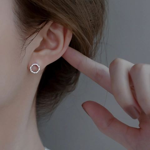 Orecchini A Lobo Tondi Geometrici Con Perno In Argento Sterling 925 Rame Zirconia Cubica Gioielli Di Moda