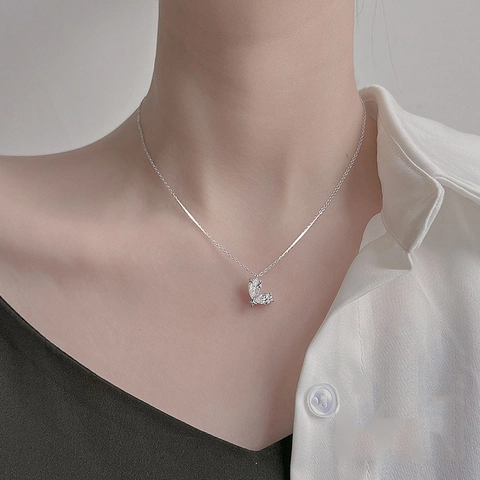 Collier Pendentif Coeur Cuivre Avec Zircone Élégante Chaîne Étoile Aile Papillon Pour Femmes