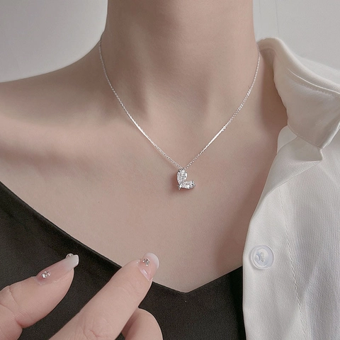 Collier Pendentif Coeur Cuivre Avec Zircone Élégante Chaîne Étoile Aile Papillon Pour Femmes
