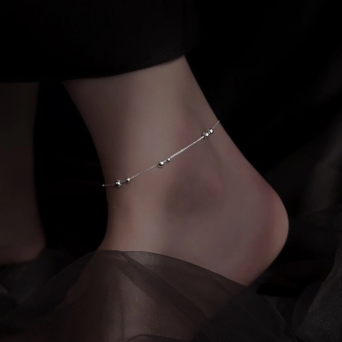 Minimalist Silver Plated Copper Round Bead Anklet Box Chain Foot Jewelry For Women Simple Polished Adjustable