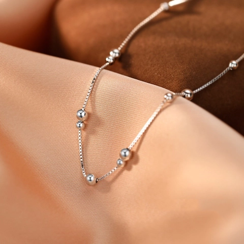Minimalist Silver Plated Copper Round Bead Anklet Box Chain Foot Jewelry For Women Simple Polished Adjustable