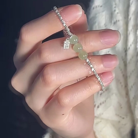 Beaded Bracelets For Women With Hetian Jade Silver Plated Copper Beads Square Fu Plaque Pendant New Chinese Style