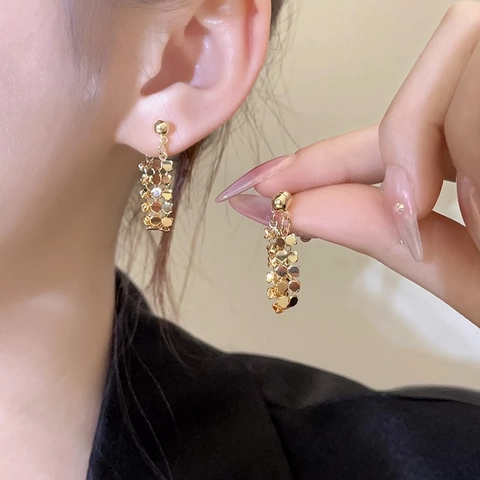 Geometrische Pailletten Quasten Ohrhänger Aus Kupfer Mit Silberstecker Vintage Minimalistisch Für Damen