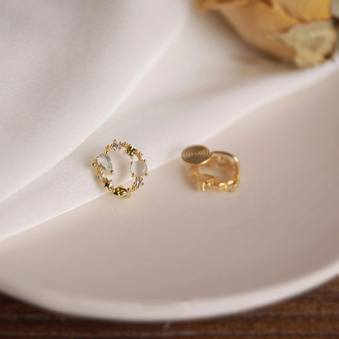 Wreath Shape Ear Clips Copper Synthetic Opal Zircon Earrings Non Pierced Sweet Star Elegant Jewelry For Women