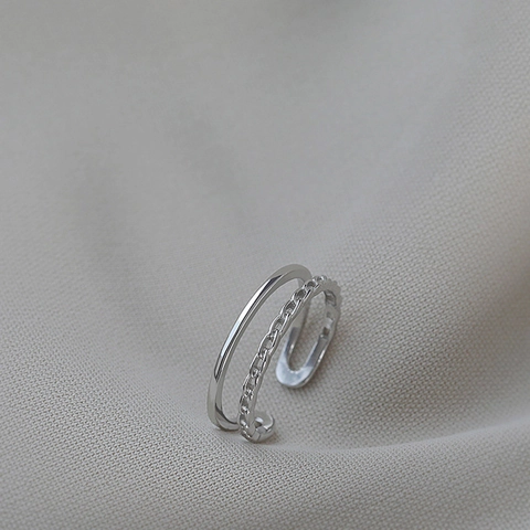 Zweischichtiger Hohler Kettenring Kupfer Verstellbarer Offener Band Minimalistischer Silberton Modeschmuck Für Damen