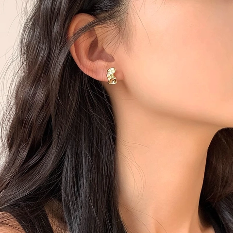Irregular Geometric Wave Stud Earrings Copper Liquid Metal Lava Style High Polish Personalized Jewelry For Women