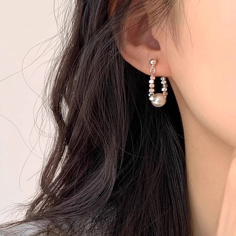 Geometrische U-Form Künstliche Perlenstecker Mit 925 Sterling Silber Ohrstecker Kupfer Künstliche Perlen Quaste Schmuck Für Damen