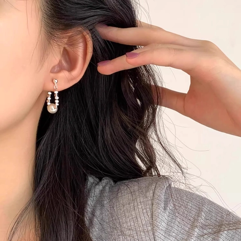 Geometrische U-Form Künstliche Perlenstecker Mit 925 Sterling Silber Ohrstecker Kupfer Künstliche Perlen Quaste Schmuck Für Damen