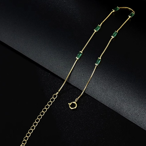 Bracciale In Rame Placcato Oro Con Zircone Verde Smeraldo Rettangolare Geometrico Catena Regolabile Per Donne Vintage