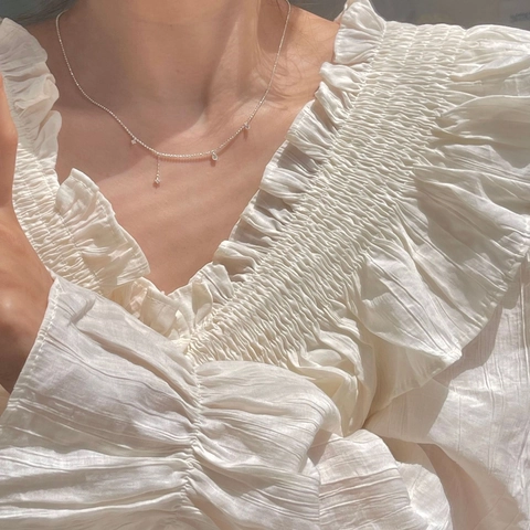 Teardrop Cubic Zirconia Tassel Necklace For Women Elegant Copper Silver Plated Water Drop Pendant Dainty Clavicle Chain