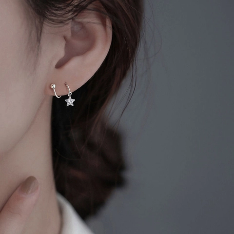Minimalist Star Pendant Spiral S-Shape Screw Back Earrings With 925 Sterling Silver Earring Post Copper Zircon For Women