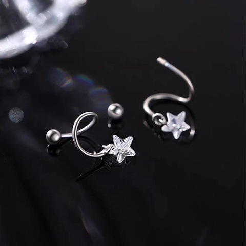 Minimalist Star Pendant Spiral S-Shape Screw Back Earrings With 925 Sterling Silver Earring Post Copper Zircon For Women