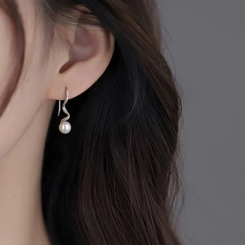 Orecchini A Perla Artificial A Spirale Irregolare Con Perno In Argento Sterling 925 Rame Minimalista Elegante Per Donna