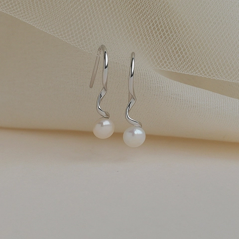 Orecchini A Perla Artificial A Spirale Irregolare Con Perno In Argento Sterling 925 Rame Minimalista Elegante Per Donna
