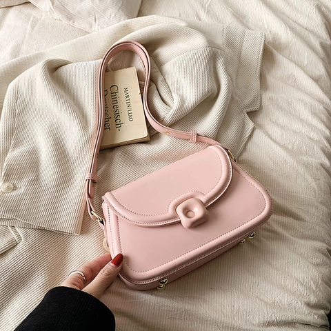 Borsa a Tracolla in Pelle PU Colori Caramella per Donna Fibbia Quadrata Vintage Tracolla Regolabile Borsa Bandoliera Quotidiana Pendolare