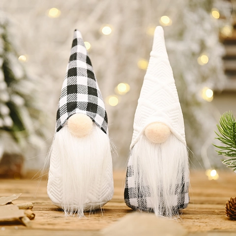 Gnome de Noël Nordique à Carreaux Buffalo Décoration Poupée en Peluche sans Visage Père Noël Tomte Ornement de Table