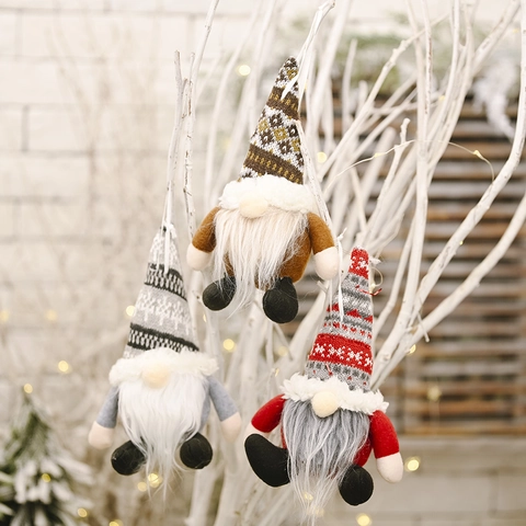 Kerstkabouter Pluche Hangende Decoratie Gebreide Gezichtsloze Tomte Pop Met Lange Gestreepte Benen En Witte Baard Voor Kerstboom