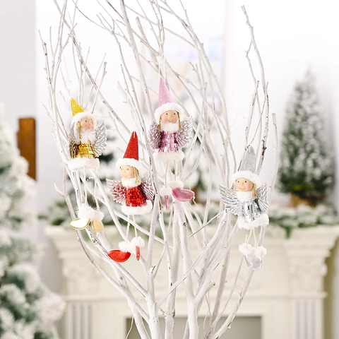Sequin Wing Angel Girl Hanging Ornament For Christmas Tree Cute Plush Fairy Pendant Holiday Party Home Decoration