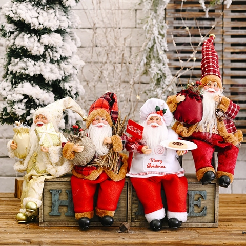 Christmas Santa Claus Figurine Standing Sitting Doll For Home Holiday Desktop Ornament Plaid Cloth Chef Lumberjack Style Christmas Decoration