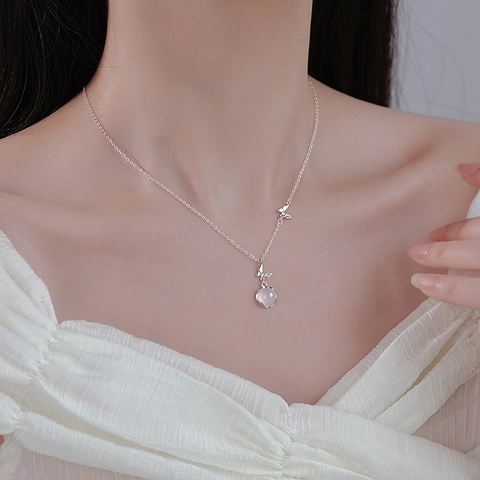 Collar Con Colgante De Doble Mariposa Calcedonia Blanca Cobre Elegante Estilo Dulce Cadena Clavícula Para Mujer Joyería Moda