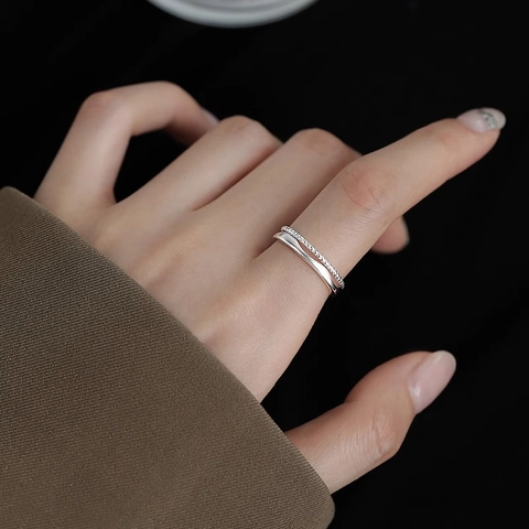 Double Layer Copper Ring Twist Rope Texture Irregular Hollow Design Open Adjustable Minimalist Korean Style For Women