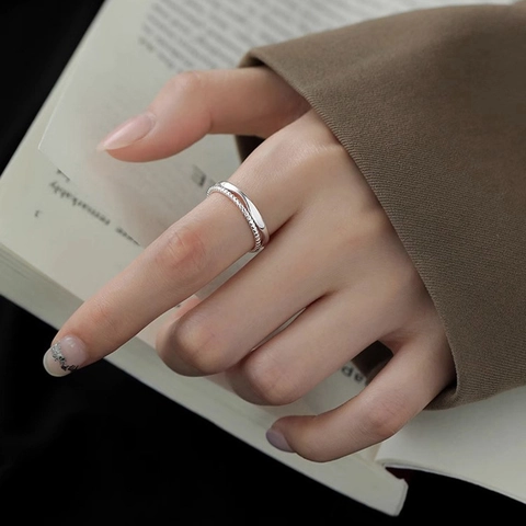 Double Layer Copper Ring Twist Rope Texture Irregular Hollow Design Open Adjustable Minimalist Korean Style For Women