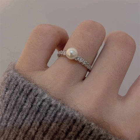 Bague Künstliche Perle Épi De Blé Cuivre Avec Zircon Délicat Élégant Anneau Ouvert Réglable Luxe Pour Femmes