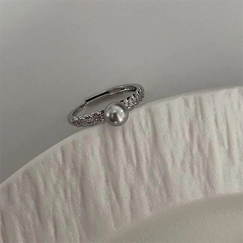 Bague Künstliche Perle Épi De Blé Cuivre Avec Zircon Délicat Élégant Anneau Ouvert Réglable Luxe Pour Femmes
