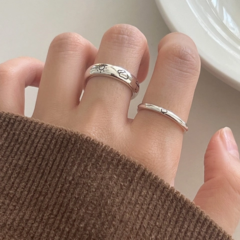 Kupferring Sonne Wolke Regenschirm Wetter Graviert Minimalistisch Verstellbar Offener Ring Modeschmuck Für Damen