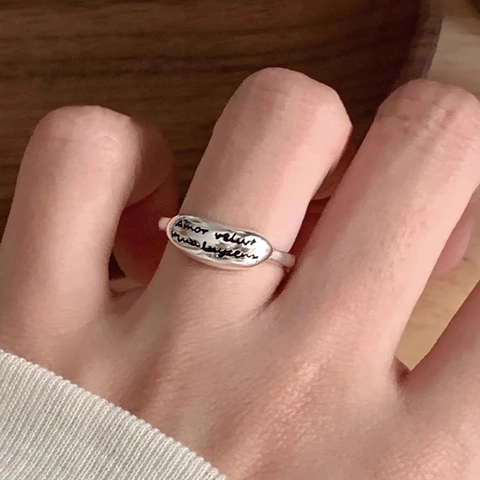 Irregulärer Bohnenform Kupferring Minimalistisch Gravierte Buchstaben Verstellbare Öffnung Vintage Ästhetischer Schmuck Damen
