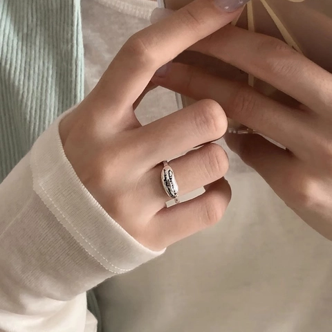 Irregulärer Bohnenform Kupferring Minimalistisch Gravierte Buchstaben Verstellbare Öffnung Vintage Ästhetischer Schmuck Damen
