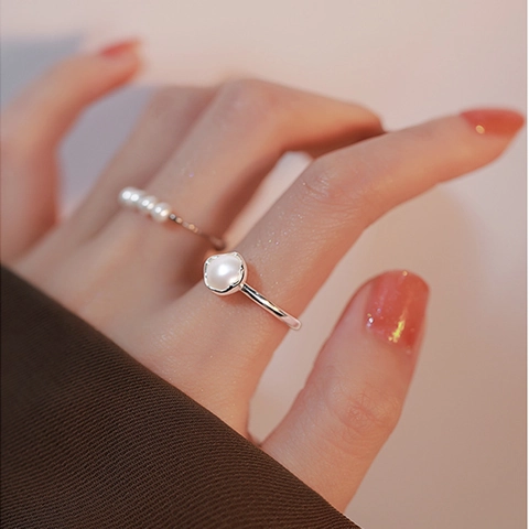 Unregelmäßiger Geometrischer Künstliche Perlenring Kupfer S925 Versilbert Verstellbare Öffnung Einfacher Minimalistischer Modeschmuck Für Frauen