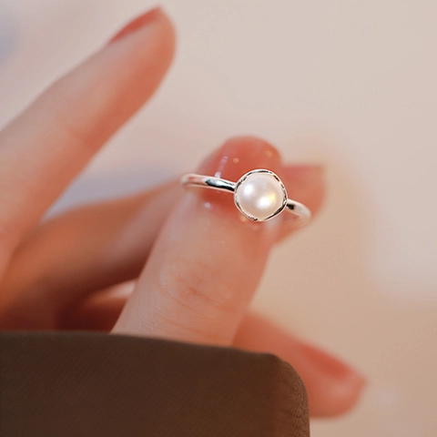 Unregelmäßiger Geometrischer Künstliche Perlenring Kupfer S925 Versilbert Verstellbare Öffnung Einfacher Minimalistischer Modeschmuck Für Frauen