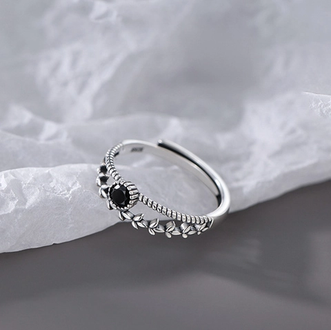 Anello Spiga Di Grano A Doppio Strato Vintage Per Donna Rame Zircone Nero Design A Foglia Gioielli Di Moda Regolabili