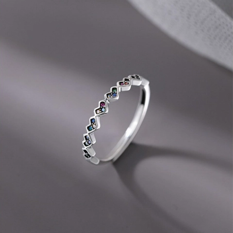 Anello Cuore Zircone Colorato Rame Arcobaleno Regolabile Gioielli Da Dito Aperto Per Donne Moda Minimalista
