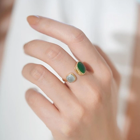 Asymmetric Geometric Open Adjustable Ring Copper Gold Plated Enamel Square Drip Oil Retro Minimalist Jewelry For Women