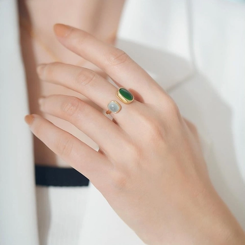 Asymmetric Geometric Open Adjustable Ring Copper Gold Plated Enamel Square Drip Oil Retro Minimalist Jewelry For Women