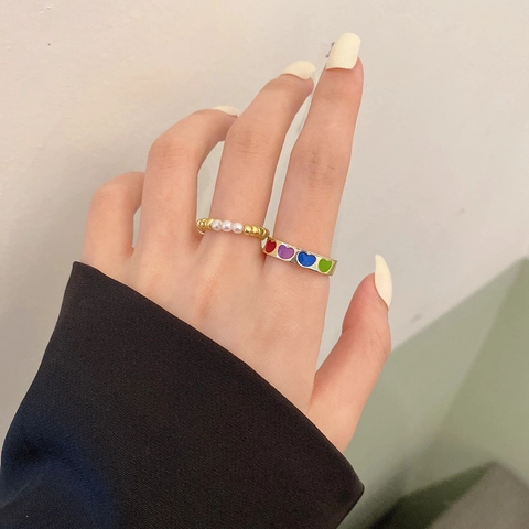 Anello Aperto In Smalto A Cuore Colorato In Rame Fascia Regolabile Gioielli In Stile Coreano Dolce Per Donne