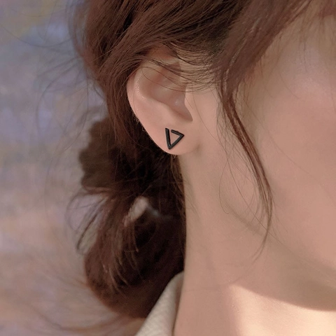Triangle Stud Earrings Copper With 925 Sterling Silver Earring Post Geometric Hollow Minimalist Chic Jewelry For Women