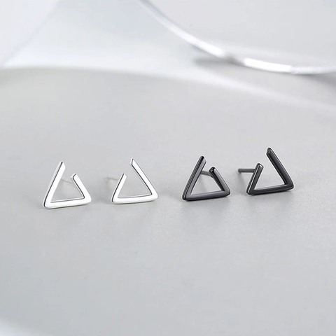 Triangle Stud Earrings Copper With 925 Sterling Silver Earring Post Geometric Hollow Minimalist Chic Jewelry For Women