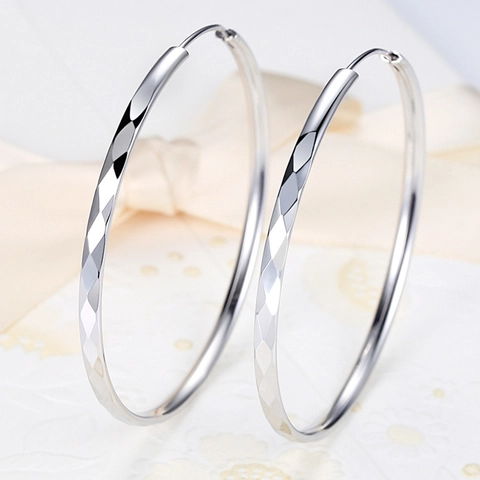 Geometric Rhombus Hoop Earrings With 925 Sterling Silver Earring Post Copper Metal Diamond Cut For Women Fashion Jewelry