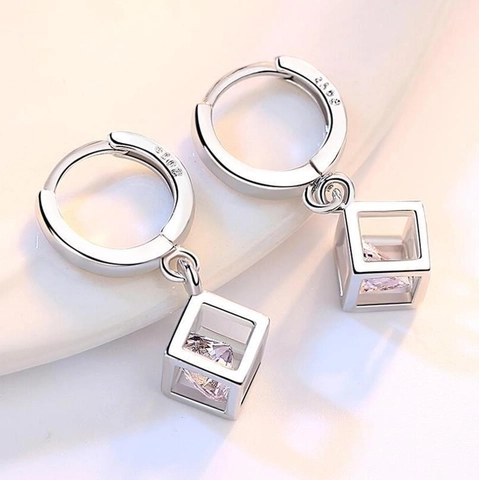 Boucles Oreilles Créoles Cube Creux Géométrique Avec Tige En Argent 925 Zircone Mode Élégante Pour Femmes
